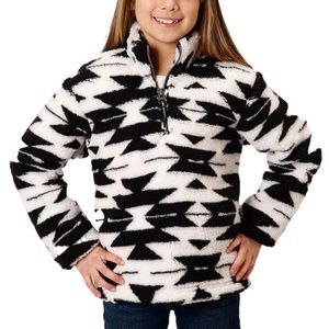 Roper Girls Aztec Black/White 1/4 Zip Fleece Size Medium - Preowned